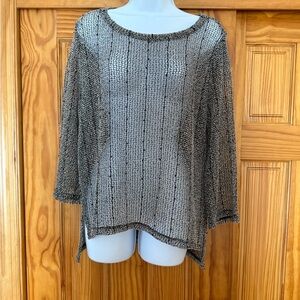 INC International Concepts Black and Tan Sheer Knit Top